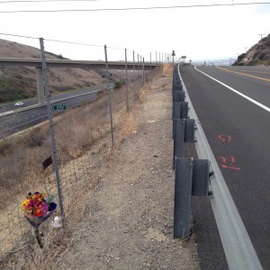 Scene of the collision, looking back towards oncoming traffic; photo by Biking Brian.