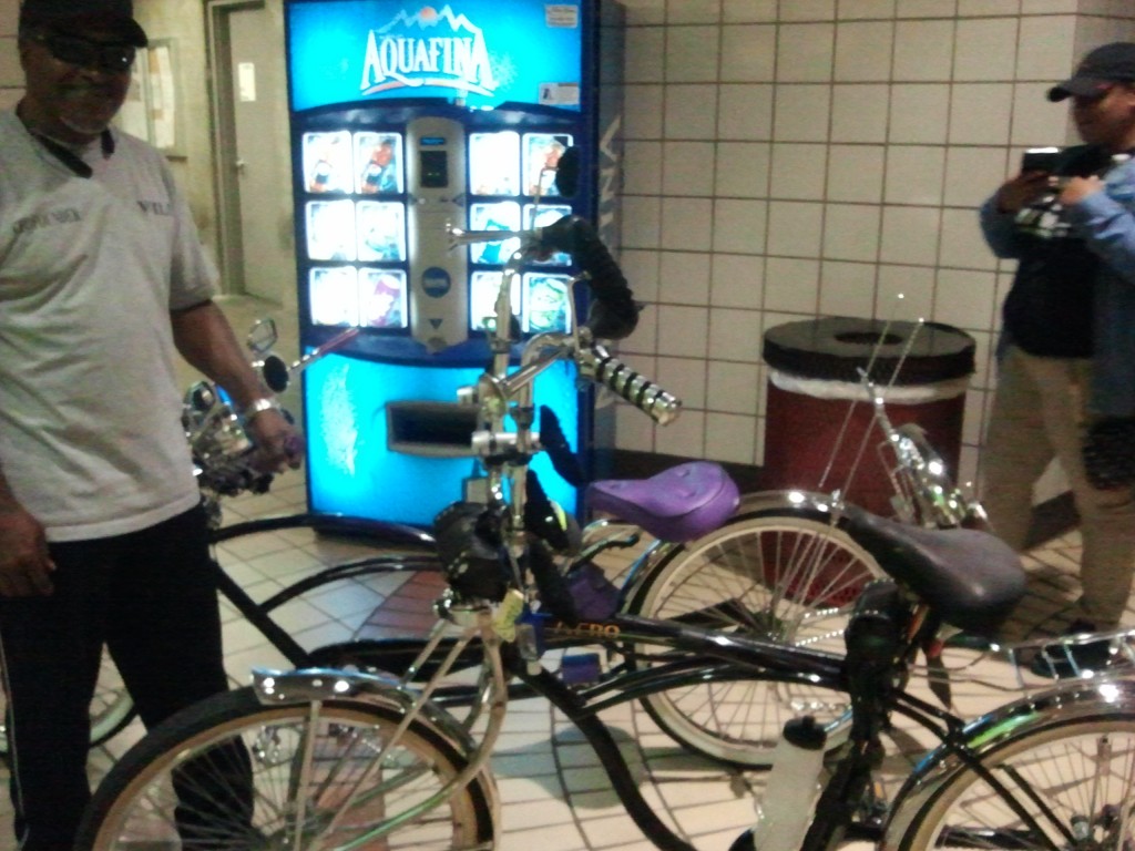 These awesomely customized bikes were waiting for an elevator at the NoHo Red Line station.