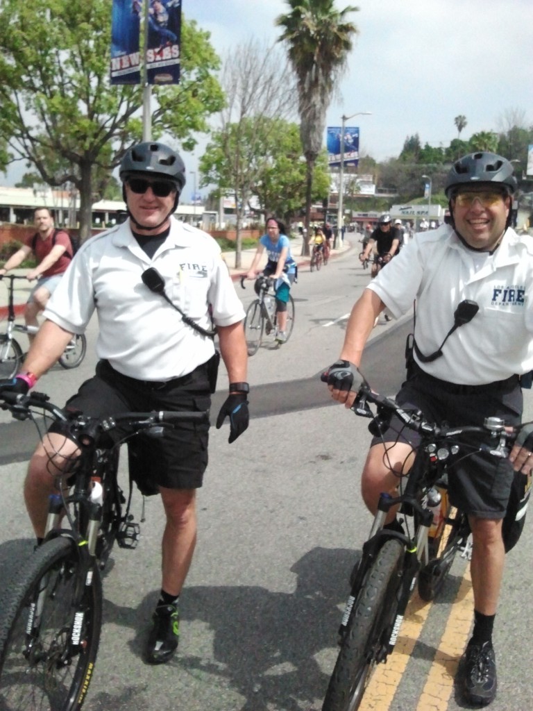 LAFD paramedics were riding to route to provide faster response if needed.