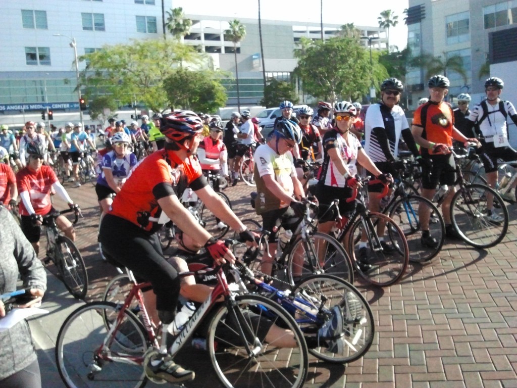 Finish the Ride founder Damian Kevitt joins the assembled riders for the start of the 50-mile ride; it was only two years ago that he lost his leg in a horrific hit-and-run.