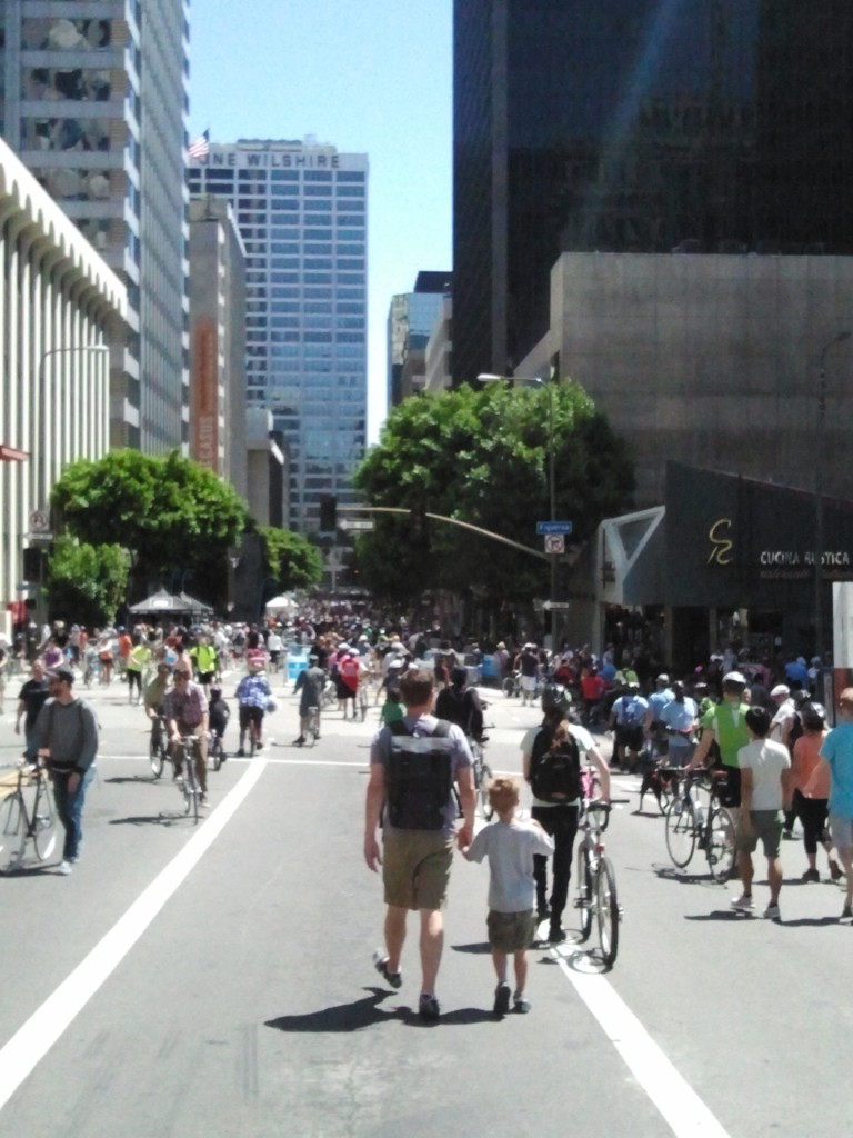 Just a small fraction of the crowd walking through the Dismount Zone at the DTLA hub.